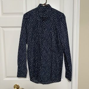 Zanerobe Longline Navy Blue Patterned Button Down Shirt